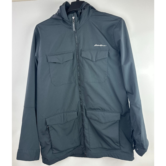 Eddie Bauer Jacket Travex Black Full Zip Hooded Hiking Cargo Men's TL Large Tall - Picture 2 of 12